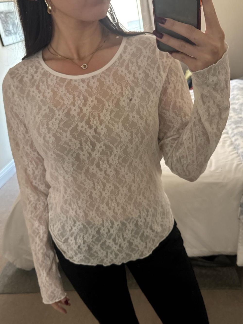Aritzia Wilfred Sheer Lace Long-Sleeve Top